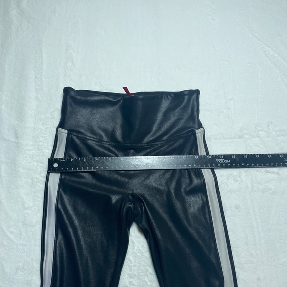 Spanx black faux leather ankle legging white racing stripe size small - Picture 8 of 8